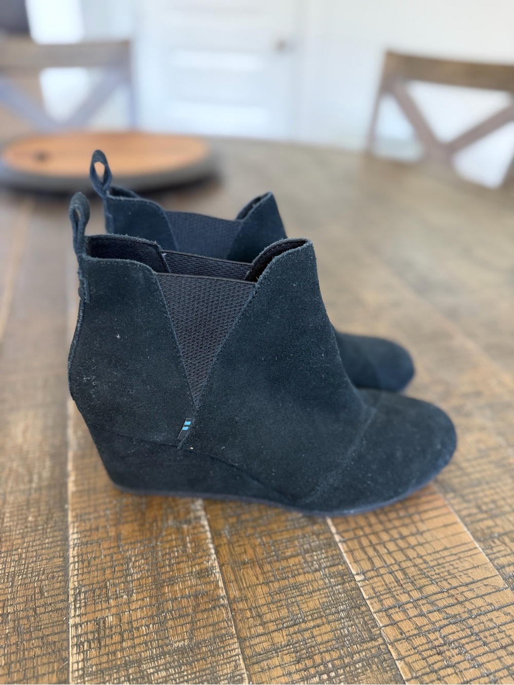 Toms Black Suede Wedge Ankle Booties